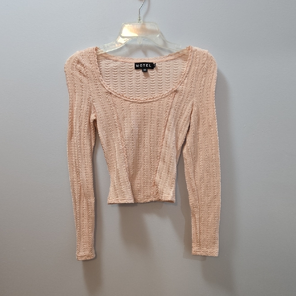 Motel Rocks WOMENS PEACHY pink CROP TO MIDRIFF STRETCHY LS Y2K Vibes!! Small 🩷